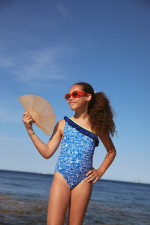 Girl wearing a one-piece swimsuit Folegandros