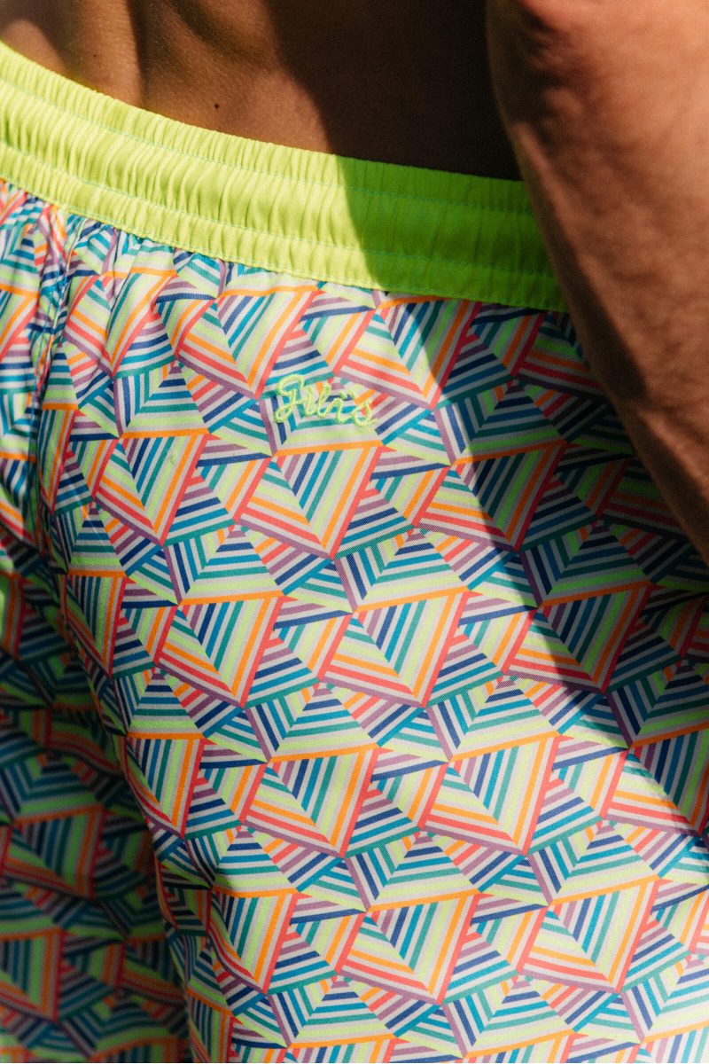 Man wearing a Screech swimsuit with elasticated belt Trawangan Rainbow Mountains