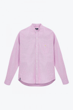 pink striped mandarin collar shirt for men